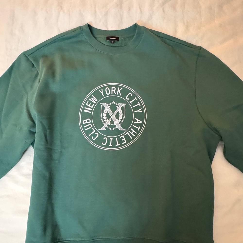 Express Men's Teal Athletic Crewneck Sweater